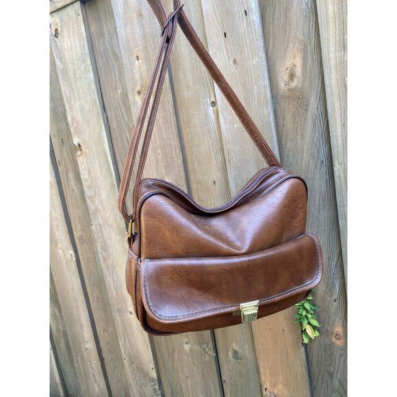 Vintage 1970s AMIIET Leather Camera Bag Brown GENUINE LEATHER Multi Purpose - Picture 9 of 12